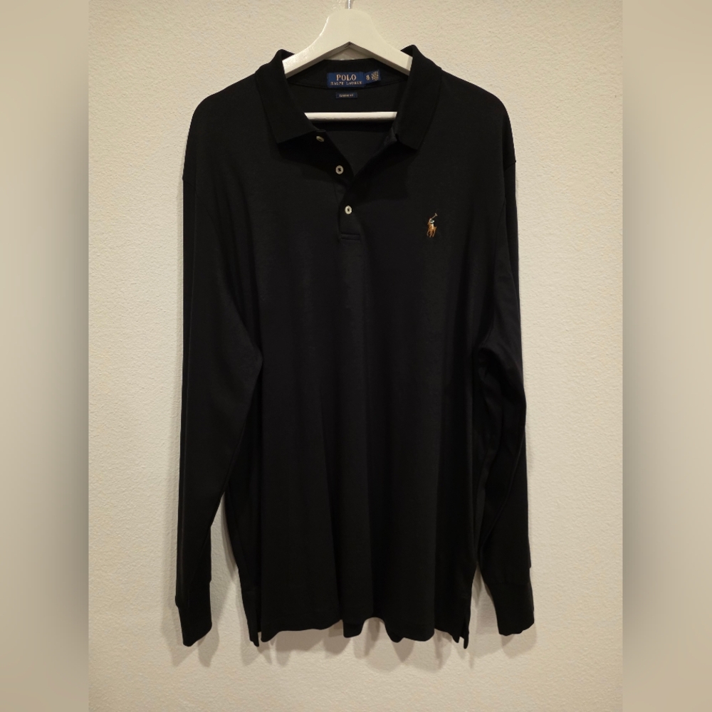 POLO RALPH LAUREN ~ Pima Soft Touch Black Long Sleeve Polo Shirt Size XL